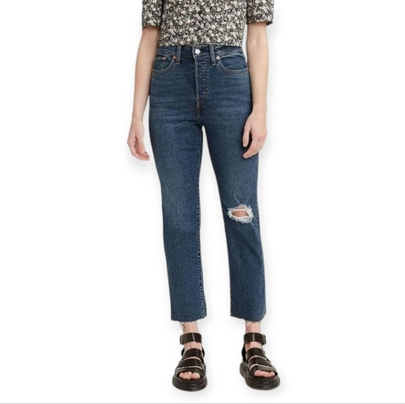 LEVI'S Wedgie Destructed Straight Jeans Dark Wash Size 27 inch Waist - Picture 1 of 10